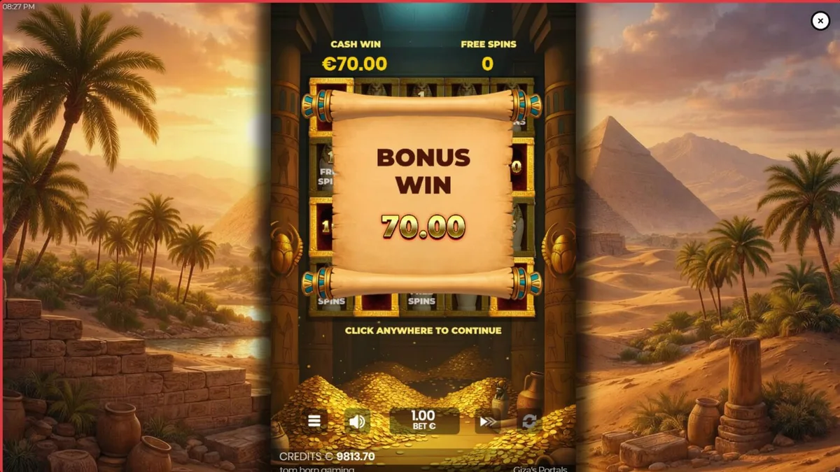 Tampilan layar permainan slot Giza’s Portals di perangkat seluler