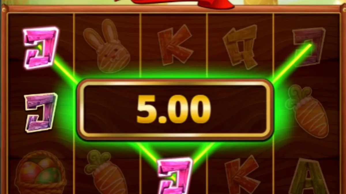 Golden Egg Hunt slot game interface with spring meadow theme